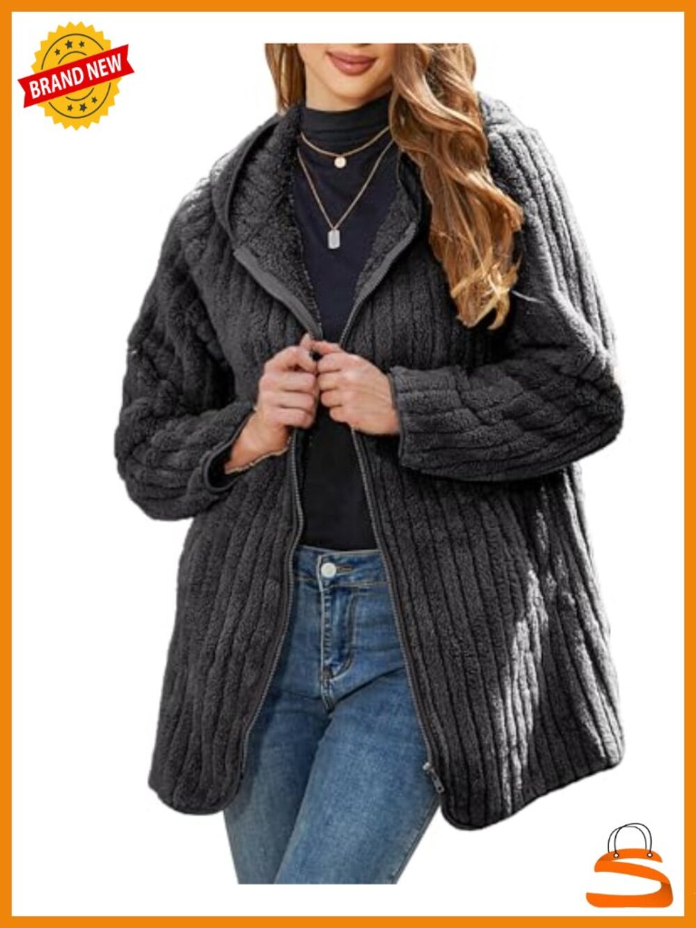 Women Fleece Jacket Hooded Winter Warm Full Zip Sherpa Coat S-5XL